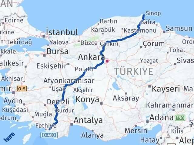 Muğla Seydikemer Sinop Arası Kaç Km - Yol Haritası