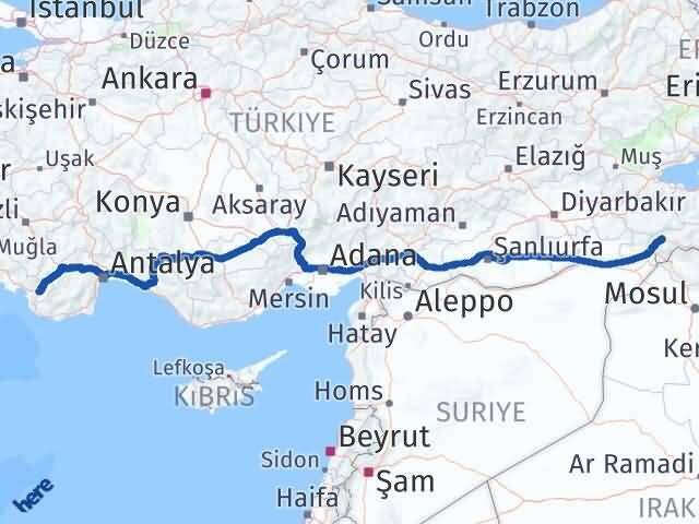 Muğla Seydikemer Şırnak Arası Kaç Km - Yol Haritası