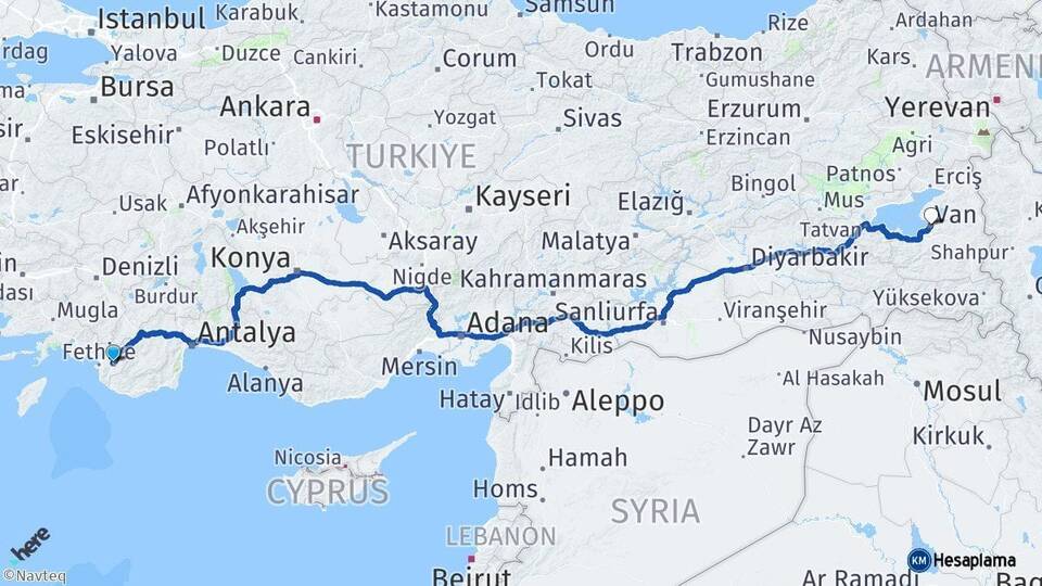 Muğla Seydikemer Van Arası Kaç Km - Yol Haritası