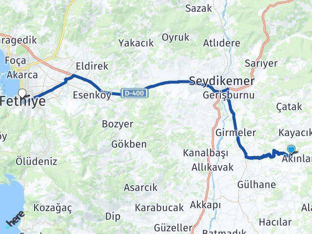 Yakaköy Fethiye Arası Kaç Km - Yol Tarifi