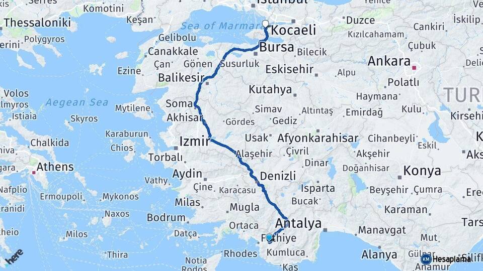Muğla Seydikemer Yalova Arası Kaç Km - Yol Haritası