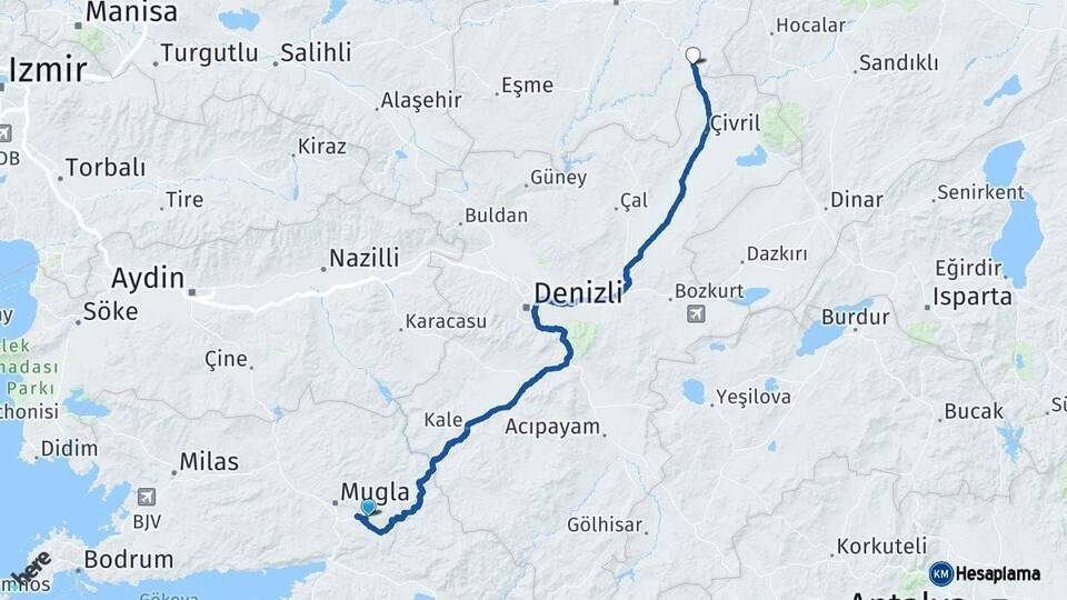 Muğla Sivaslı Arası Kaç Km - Yol Tarifi