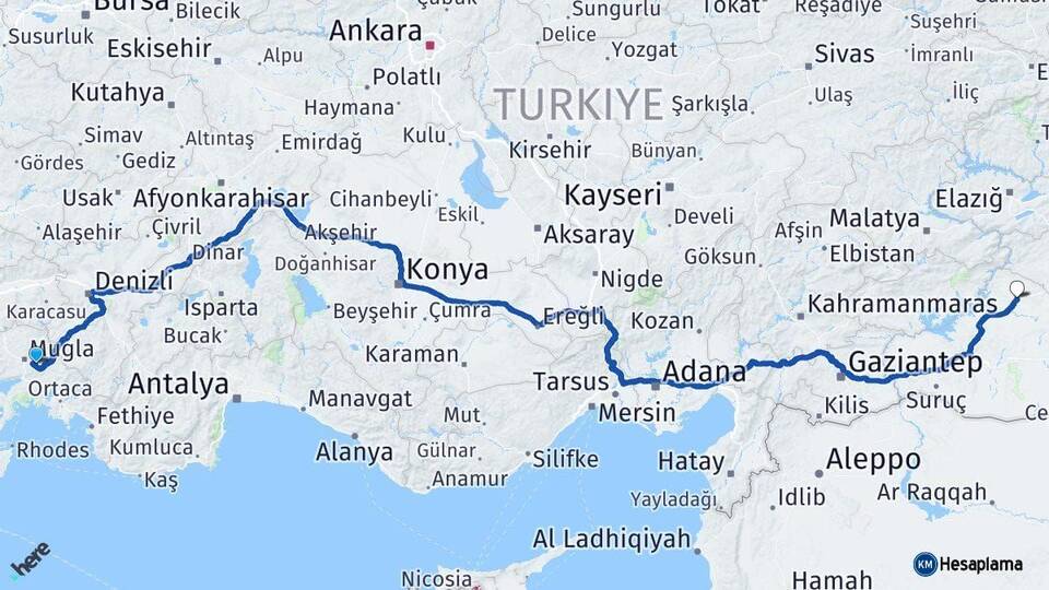 Muğla Siverek Şanlıurfa Arası Kaç Km - Yol Haritası