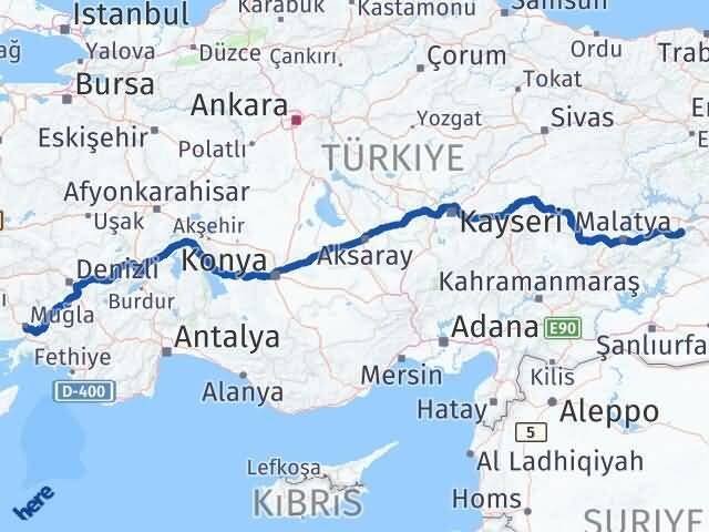 Muğla Sivrice Elazığ Arası Kaç Km - Yol Haritası
