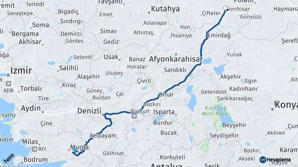 Muğla Sivrihisar Eskişehir Arası Kaç Km - Yol Haritası