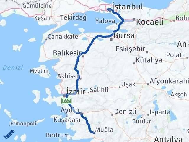Muğla Sultangazi İstanbul Arası Kaç Km - Yol Haritası