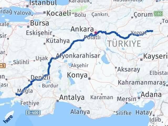 Muğla Sulusaray Tokat Arası Kaç Km - Yol Haritası