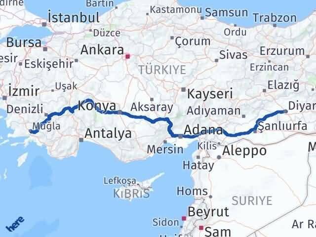 Muğla Sur Diyarbakır Arası Kaç Km - Yol Haritası