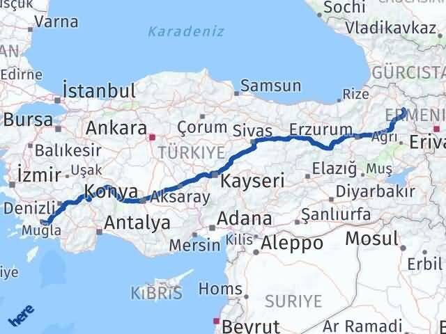 Muğla Susuz Kars Arası Kaç Km - Yol Haritası