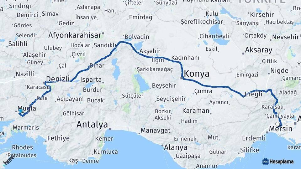Muğla Tarsus Mersin Arası Kaç Km - Yol Haritası