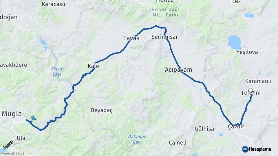 Muğla Tefenni Burdur Arası Kaç Km - Yol Haritası
