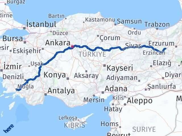 Muğla Tercan Erzincan Arası Kaç Km - Yol Haritası