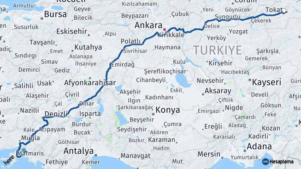 Muğla Tokat Arası Kaç Km - Yol Haritası