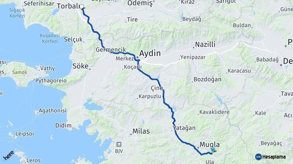 Muğla Torbalı İzmir Arası Kaç Km - Yol Haritası