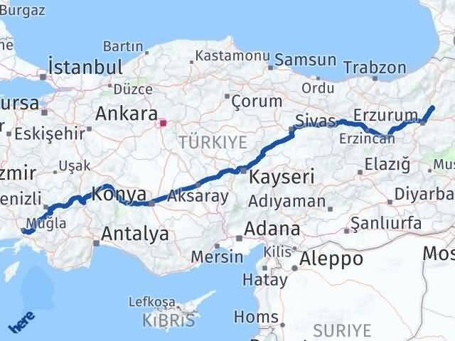 Muğla Tortum Erzurum Arası Kaç Km - Yol Haritası