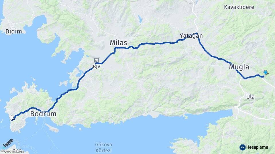 Muğla Turgutreis Bodrum Arası Kaç Km - Yol Haritası