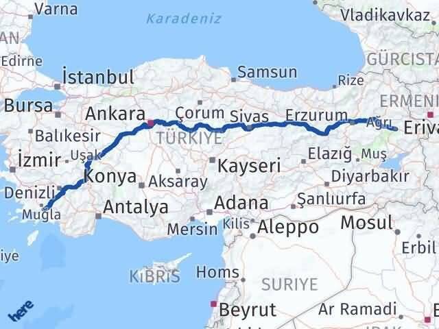 Muğla Ula Ağrı Arası Kaç Km - Yol Haritası