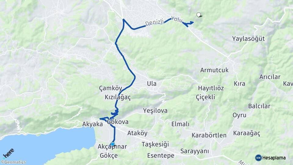 Akçapınar Muğla Arası Kaç Km - Yol Tarifi