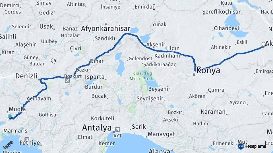 Muğla Ula Aksaray Arası Kaç Km - Yol Haritası