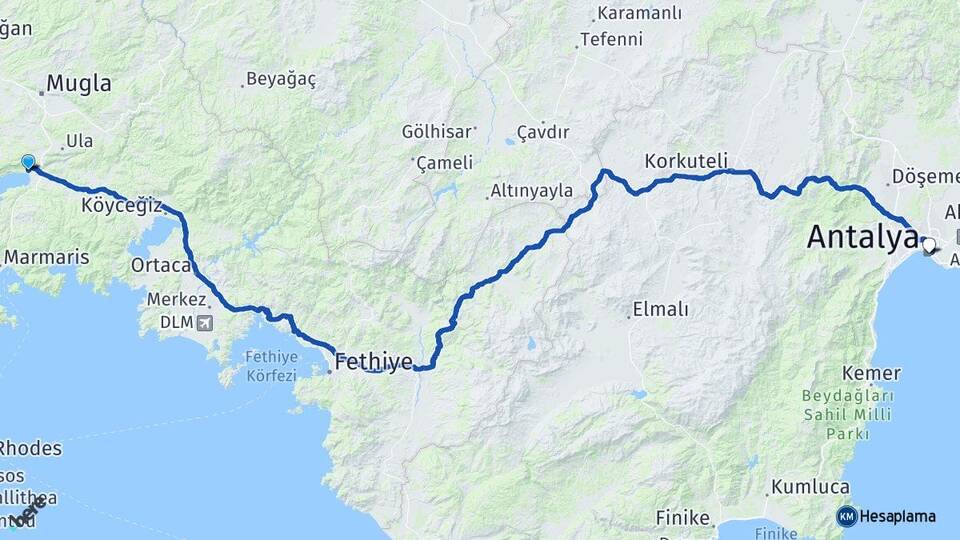 Muğla Ula Akyaka Antalya Arası Kaç Km - Yol Haritası
