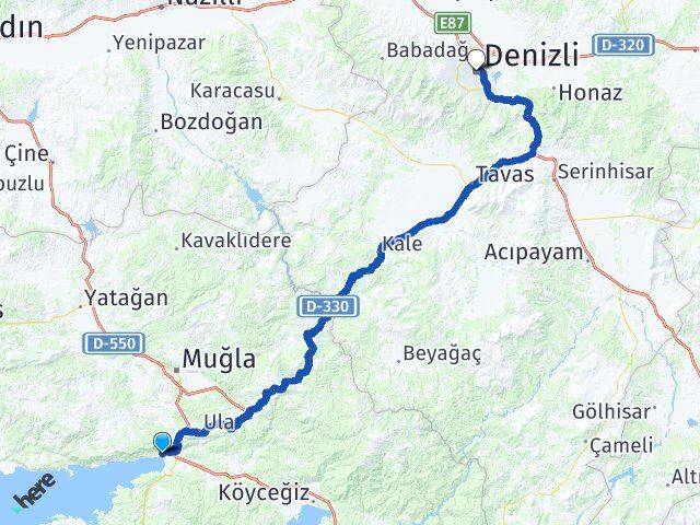 Muğla Ula Akyaka Denizli Arası Kaç Km - Yol Haritası