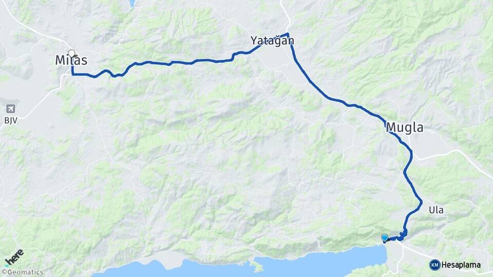 Muğla Ula Akyaka Milas Arası Kaç Km - Yol Haritası