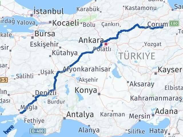 Muğla Ula Amasya Arası Kaç Km - Yol Haritası