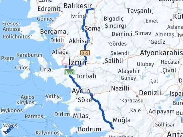Muğla Ula Balıkesir Arası Kaç Km - Yol Haritası