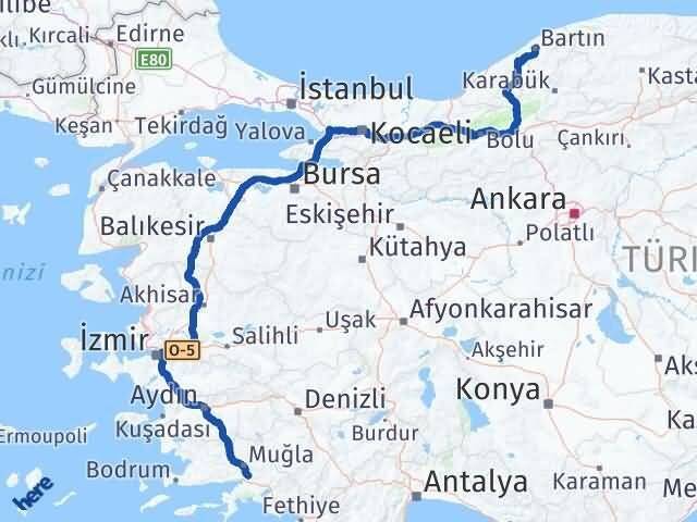 Muğla Ula Bartın Arası Kaç Km - Yol Haritası