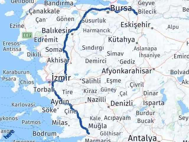 Muğla Ula Bilecik Arası Kaç Km - Yol Haritası