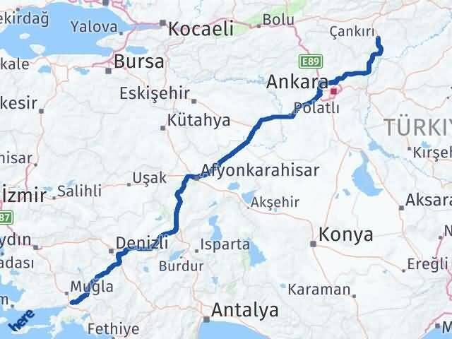 Muğla Ula Çankırı Arası Kaç Km - Yol Haritası