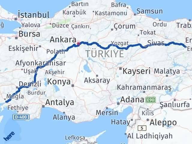 Muğla Ula Erzincan Arası Kaç Km - Yol Haritası