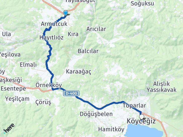 Gölcük Köyceğiz Arası Kaç Km - Yol Tarifi