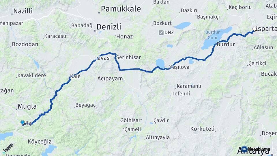 Muğla Ula Isparta Arası Kaç Km - Yol Haritası
