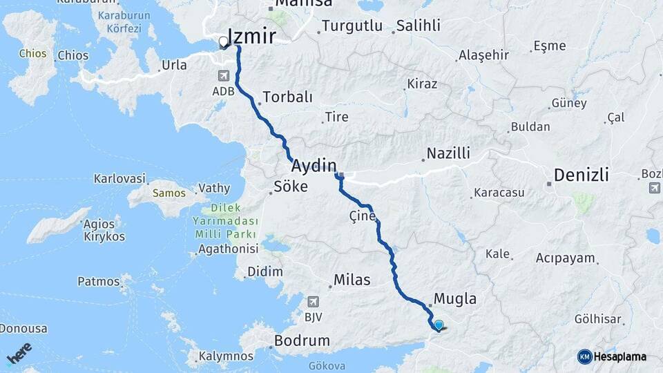 Muğla Ula İzmir Arası Kaç Km - Yol Haritası