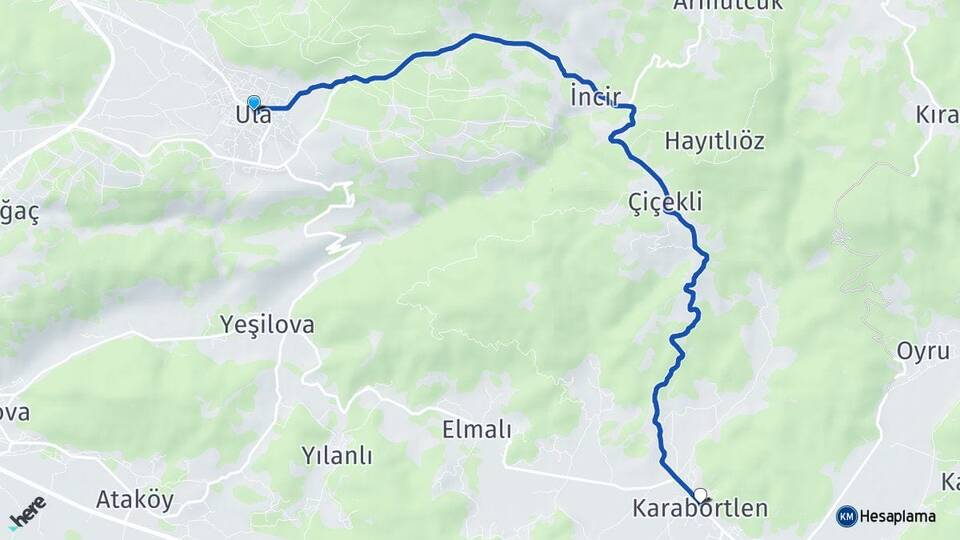 Muğla Ula Karabörtlen Ula Arası Kaç Km - Yol Haritası