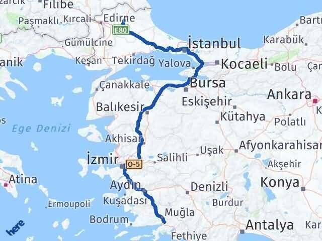 Muğla Ula Kırklareli Arası Kaç Km - Yol Haritası