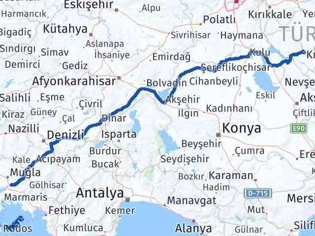 Muğla Ula Kırşehir Arası Kaç Km - Yol Haritası