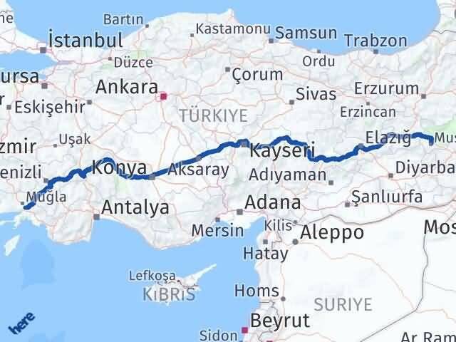 Muğla Ula Muş Arası Kaç Km - Yol Haritası