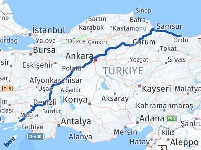 Muğla Ula Ordu Arası Kaç Km - Yol Haritası