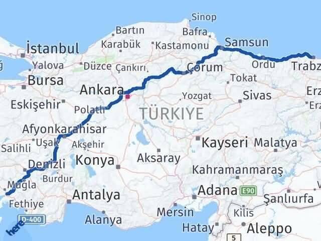 Muğla Ula Trabzon Arası Kaç Km - Yol Haritası