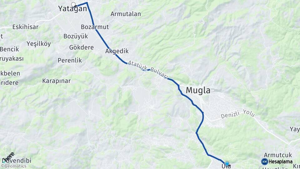 Muğla Ula Yatağan Arası Kaç Km - Yol Haritası