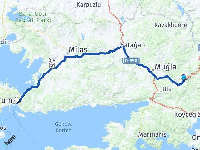 Yaylasöğüt Bodrum Otogarı Arası Kaç Km - Yol Tarifi