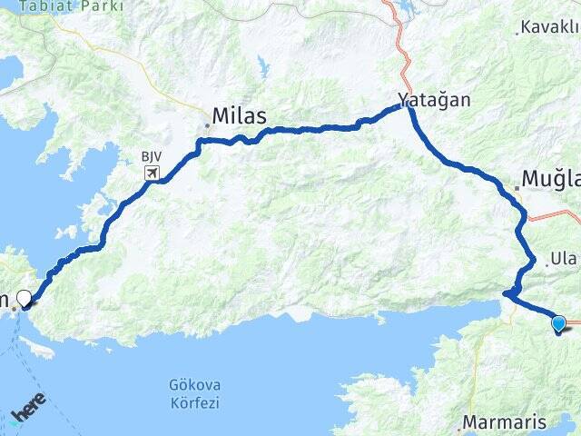 Yeşilçam Bodrum Otogarı Arası Kaç Km - Yol Tarifi