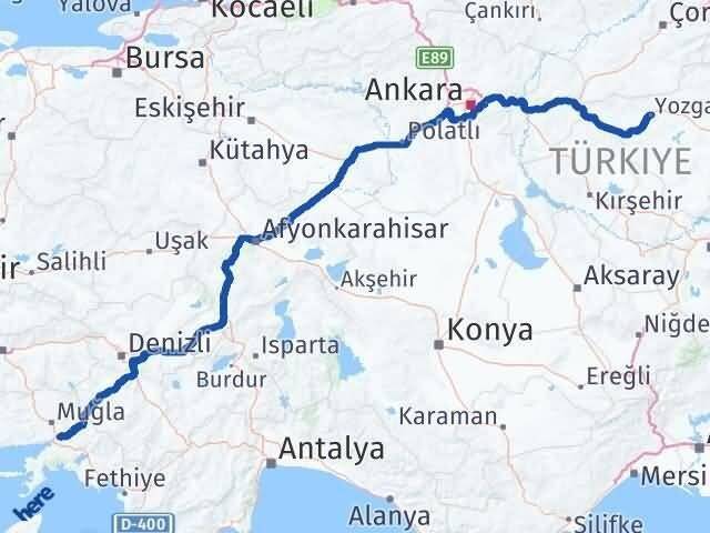 Muğla Ula Yozgat Arası Kaç Km - Yol Haritası