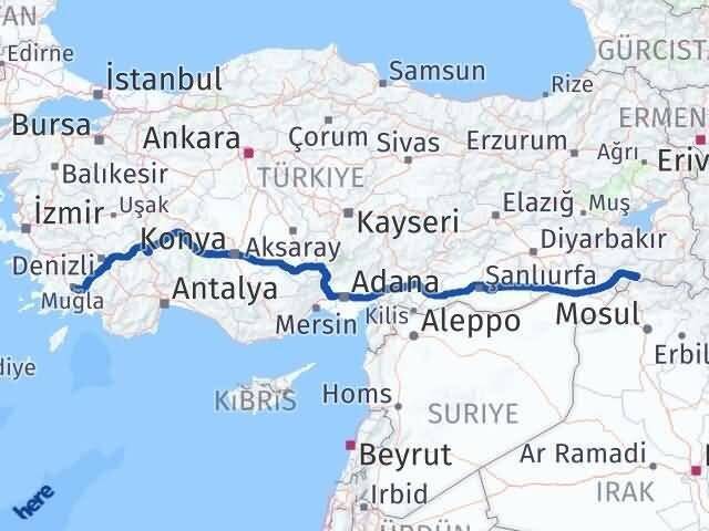 Muğla Uludere Şırnak Arası Kaç Km - Yol Haritası