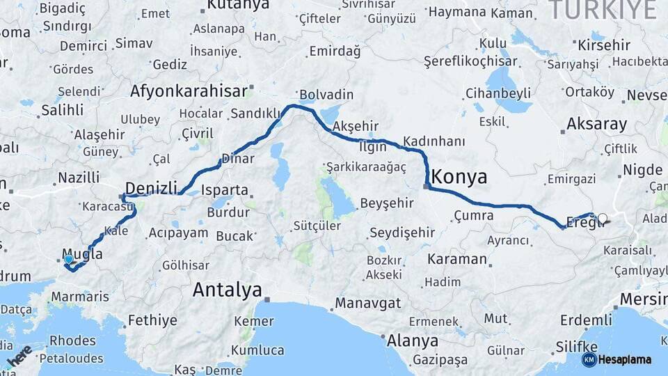 Muğla Ulukışla Niğde Arası Kaç Km - Yol Haritası