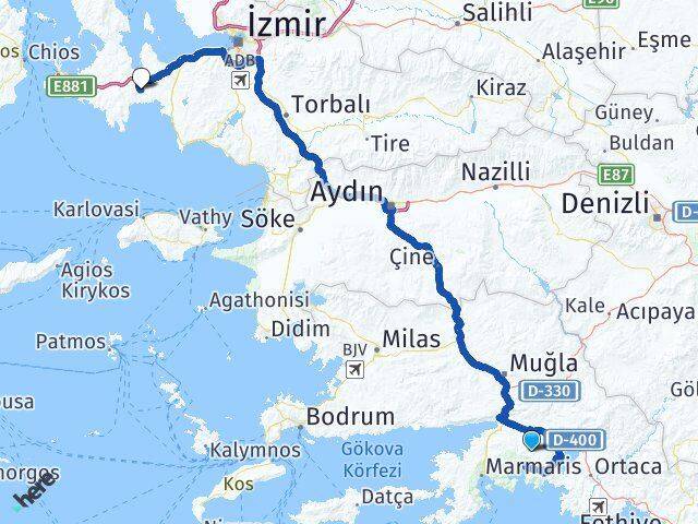 Muğla Yağcılar Urla İzmir Arası Kaç Km - Yol Haritası