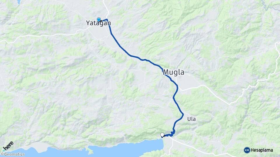 Muğla Yatağan Akyaka Ula Arası Kaç Km - Yol Haritası
