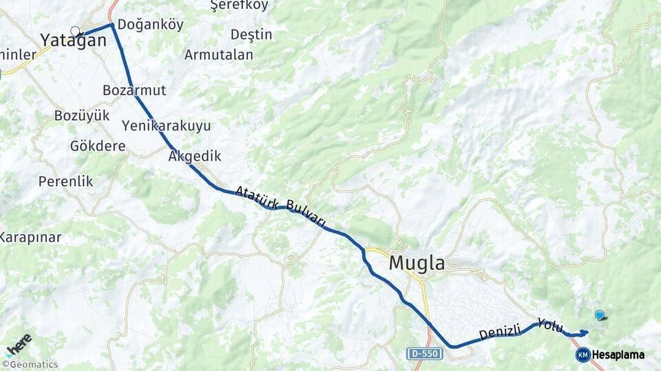 Muğla Yatağan Arası Kaç Km - Yol Haritası